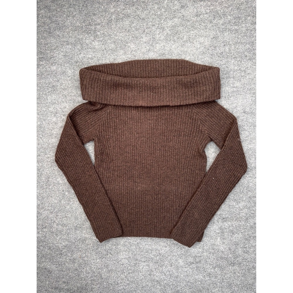 HM Womens Large Brown Off The Shoulder‎ Ribbed Knit Wool Blend Sweater L